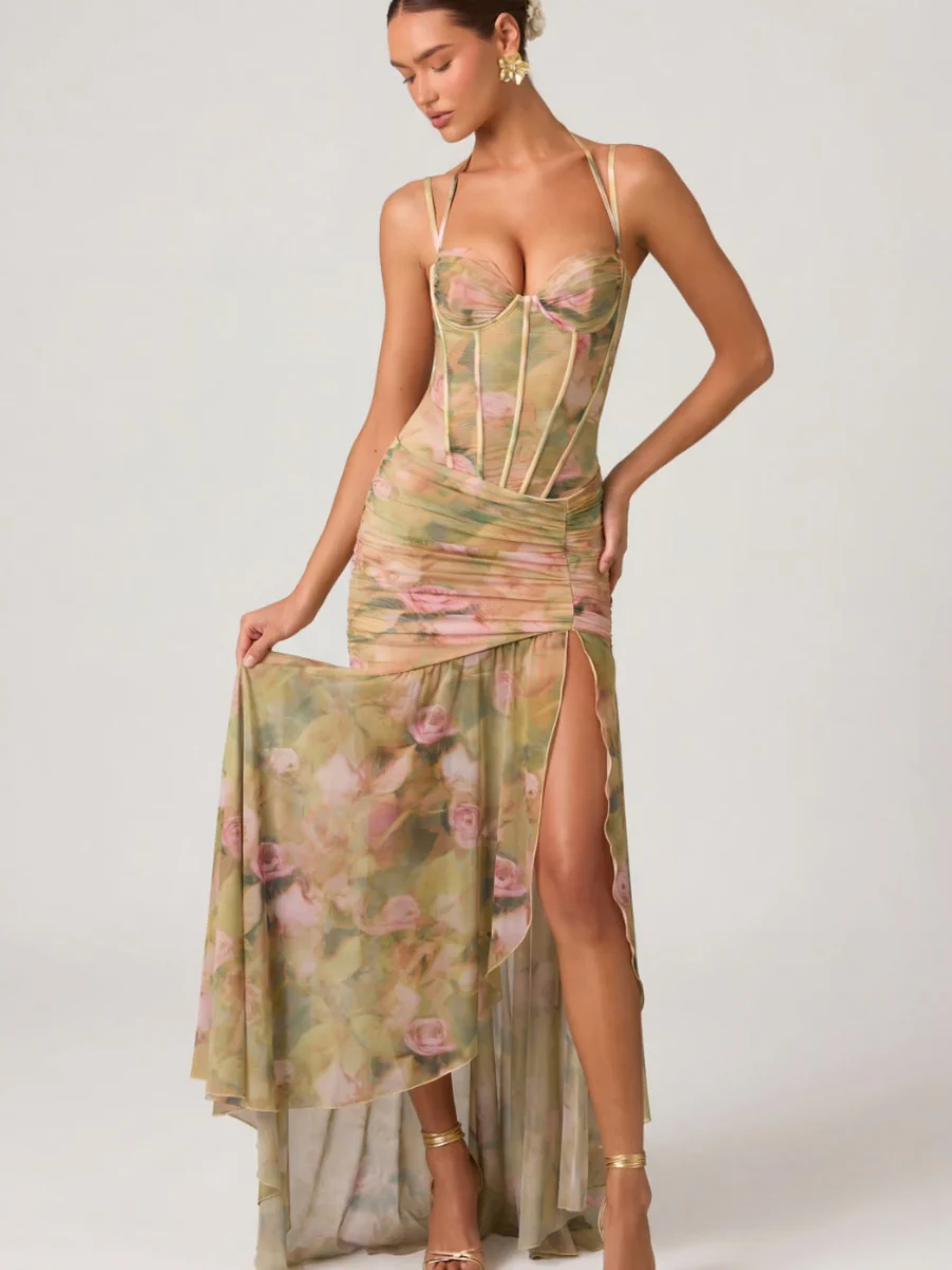 Camisoles Mesh Floral Resort Style Maxi Dresses - Image 3