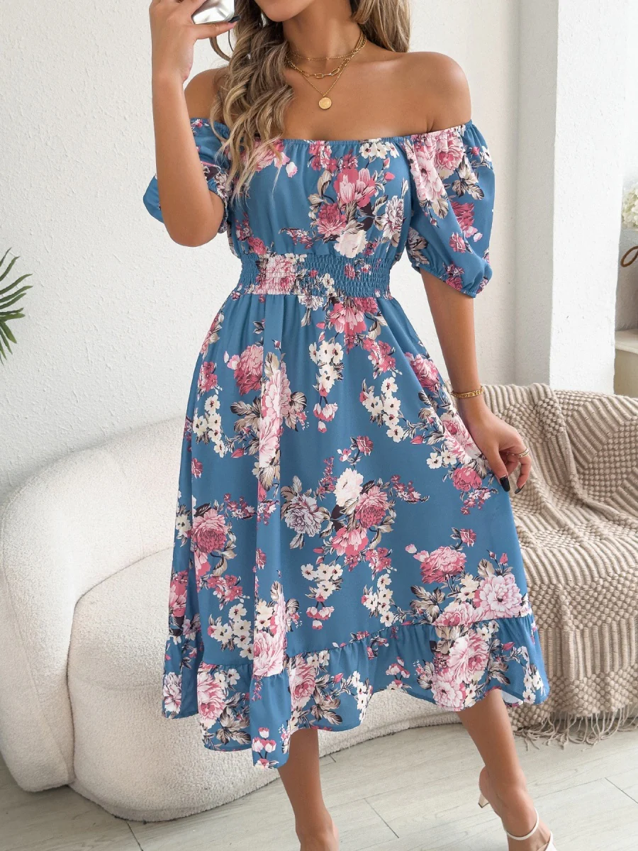 Ruffle Printed Vacation Off-shoulder Mini&Short Dresses - Image 10