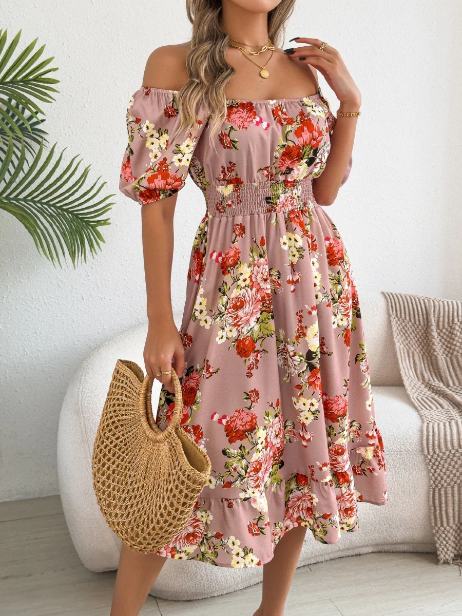 Ruffle Printed Vacation Off-shoulder Mini&Short Dresses - Image 13