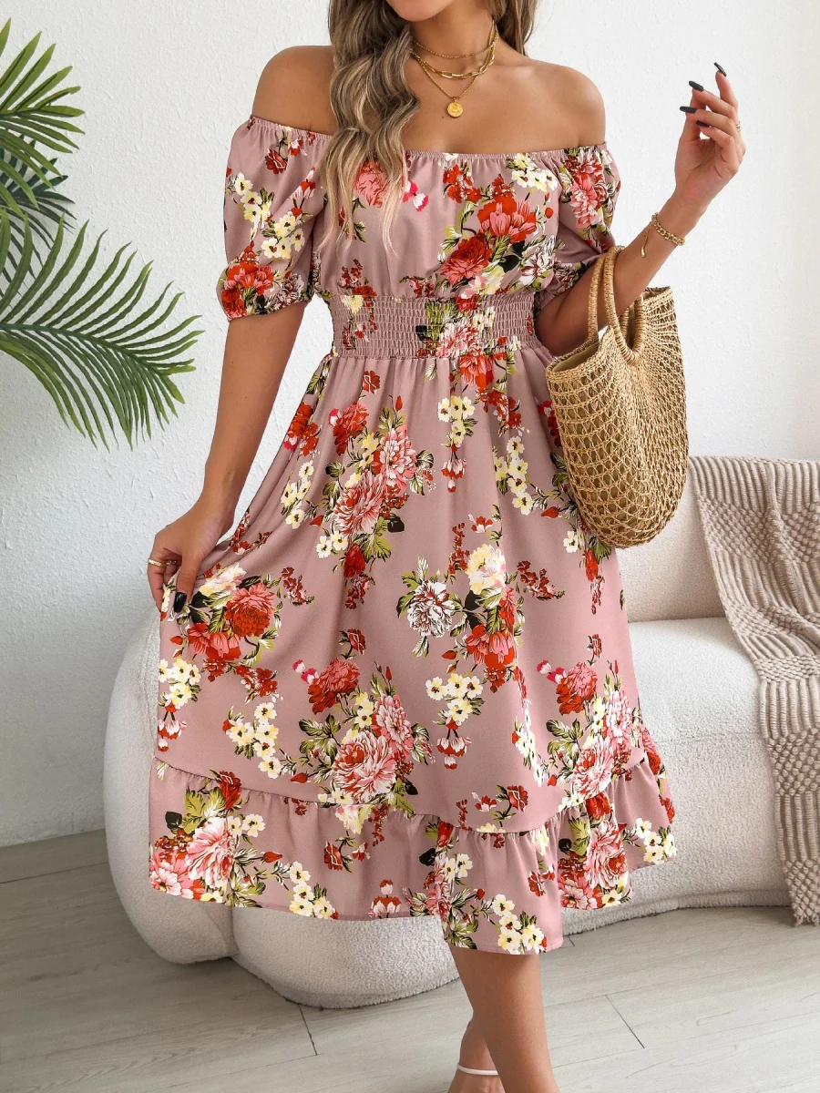 Ruffle Printed Vacation Off-shoulder Mini&Short Dresses - Image 14
