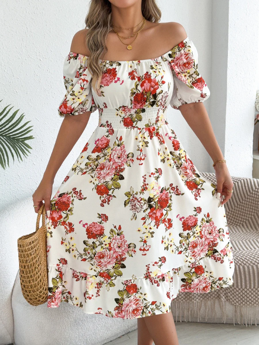 Ruffle Printed Vacation Off-shoulder Mini&Short Dresses - Image 5
