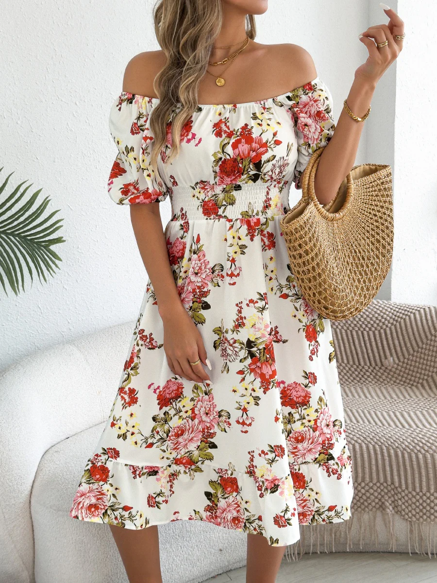 Ruffle Printed Vacation Off-shoulder Mini&Short Dresses - Image 6