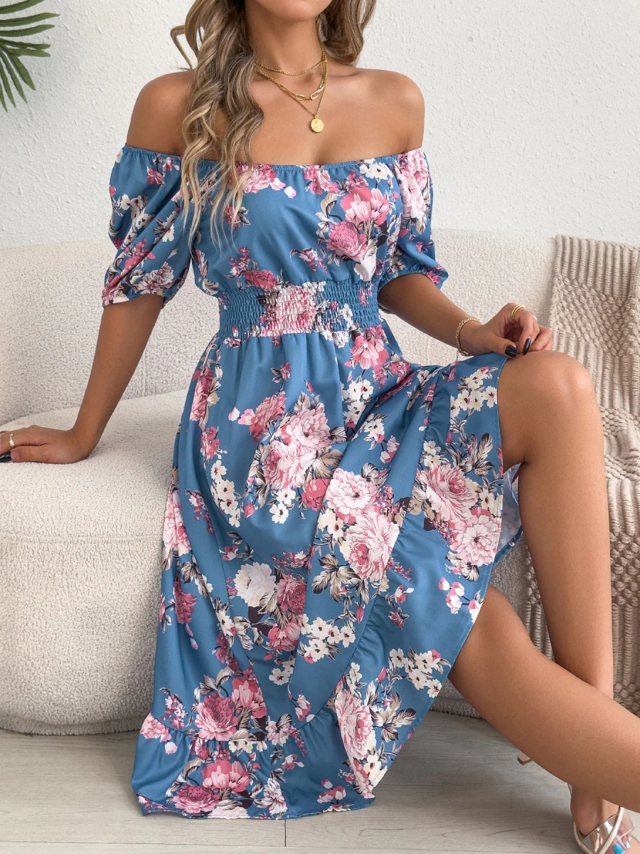 Ruffle Printed Vacation Off-shoulder Mini&Short Dresses - Image 7