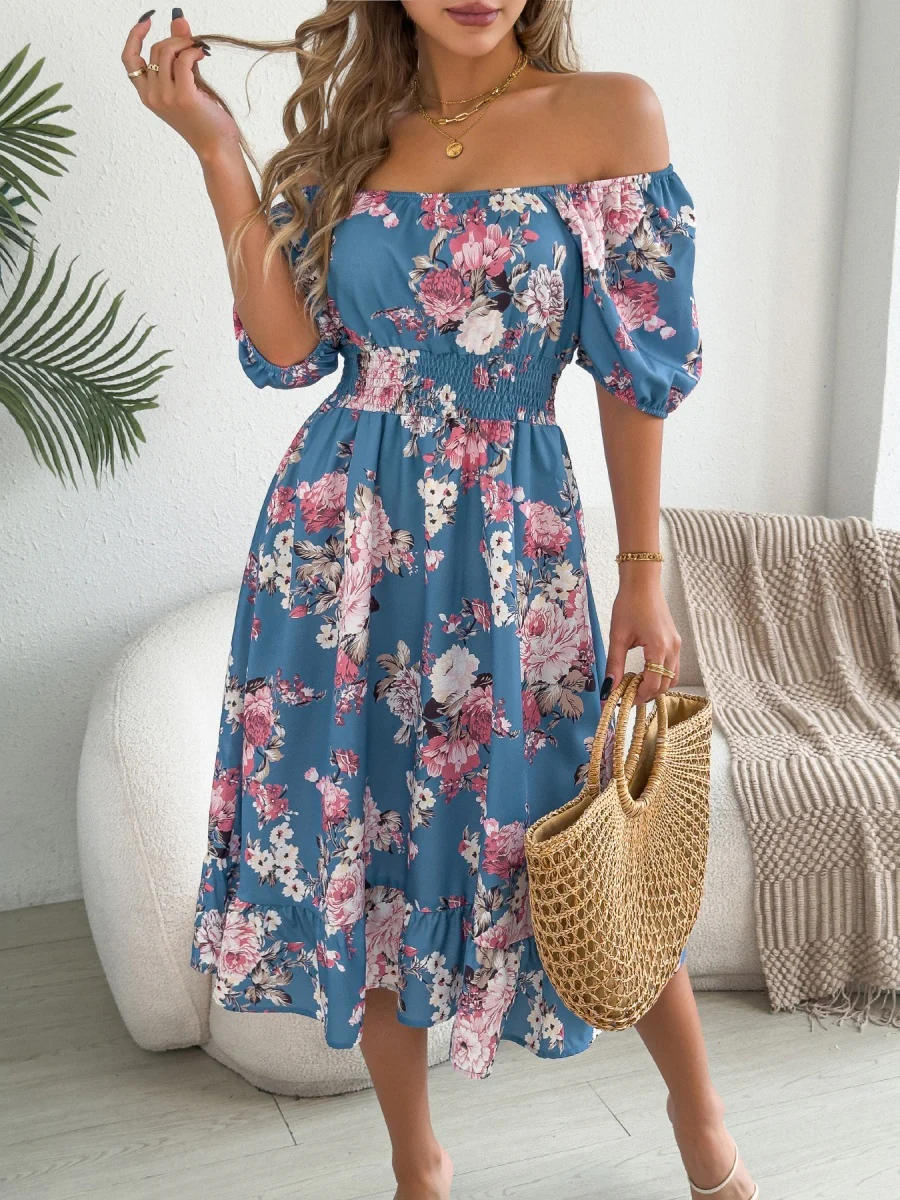 Ruffle Printed Vacation Off-shoulder Mini&Short Dresses - Image 9