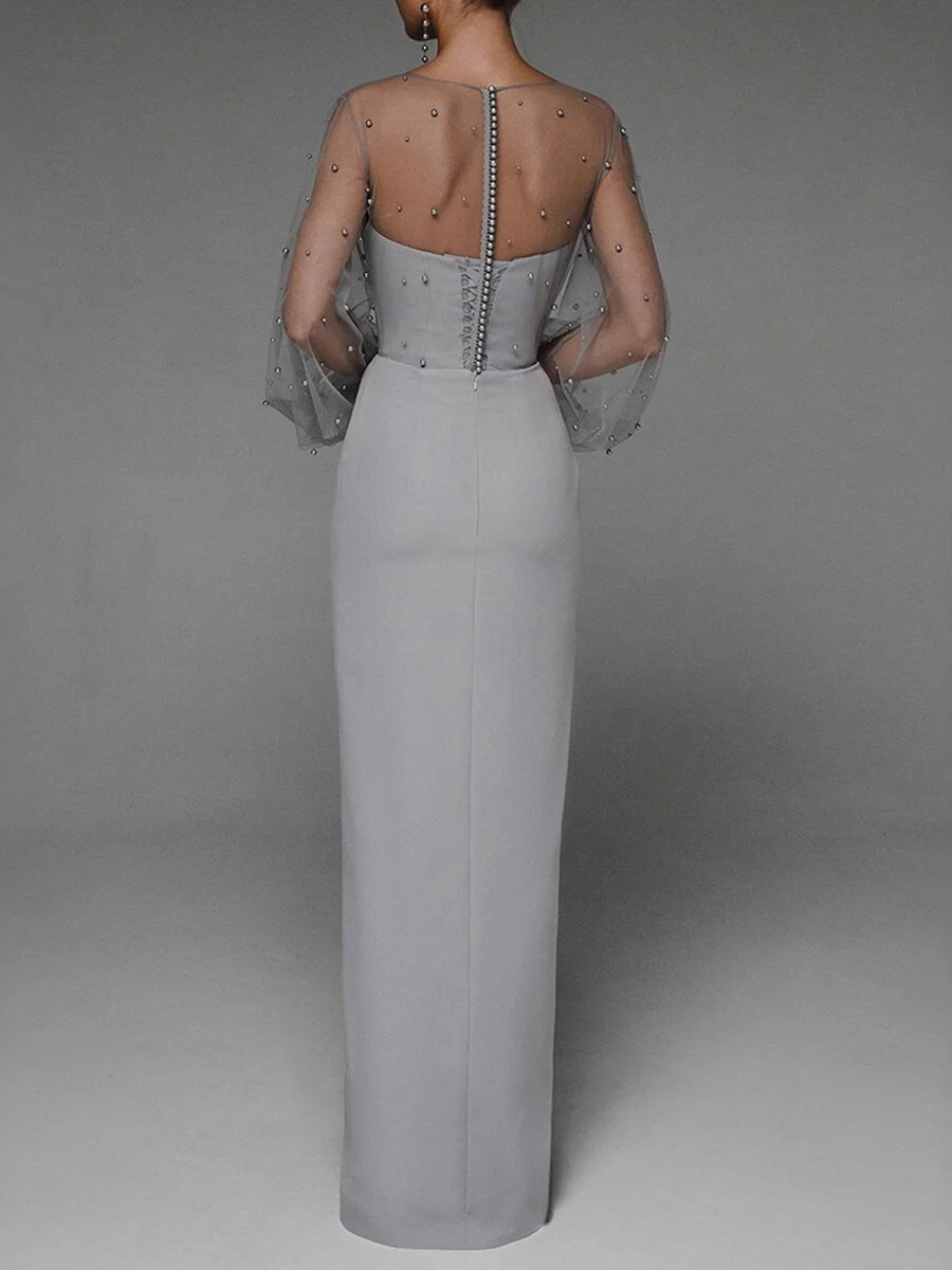 Pearl Mesh-paneled Sleeves Tube Top Maxi Dresses - Image 4