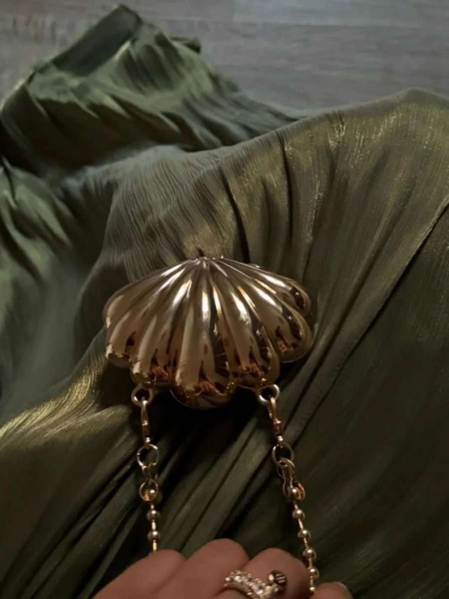 Olive Green Pleated Ribbon Sparkling Maxi Dresses - Image 3