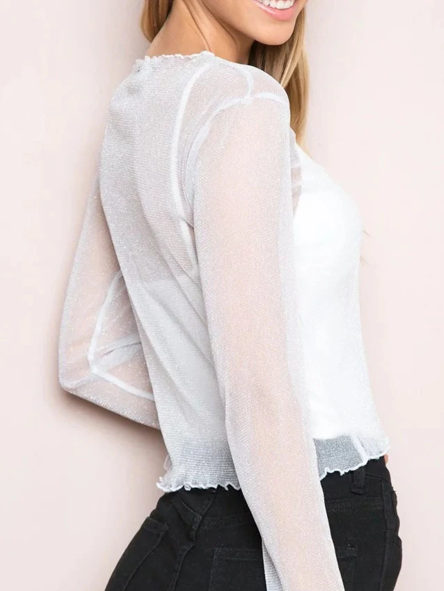 Long-sleeved Sheer Mesh Top - Image 10