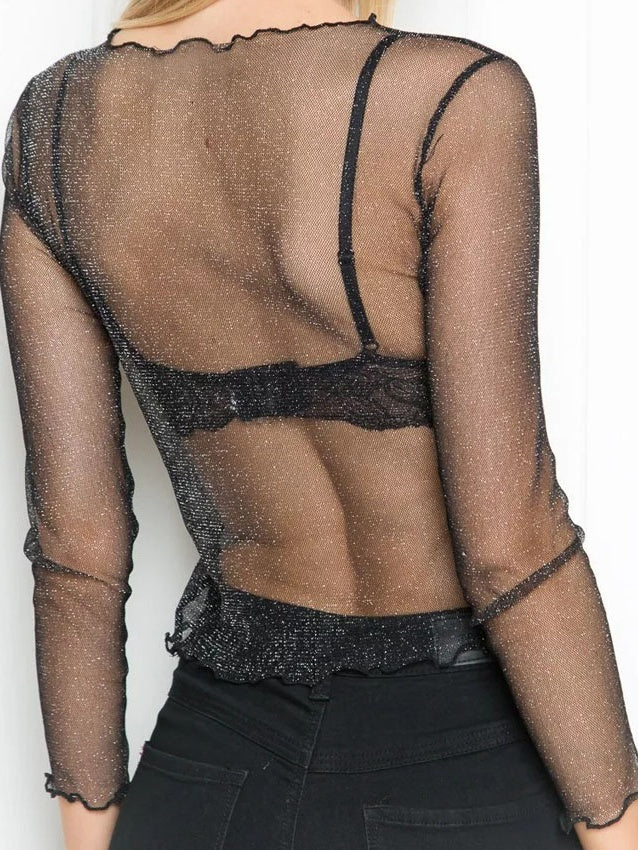 Long-sleeved Sheer Mesh Top - Image 7