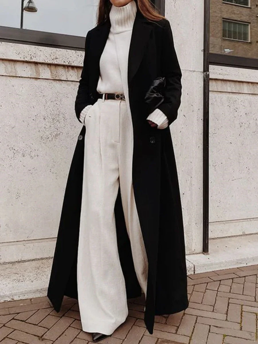 Black Extra-long Double-breasted Lapel Grace Coats - Image 2
