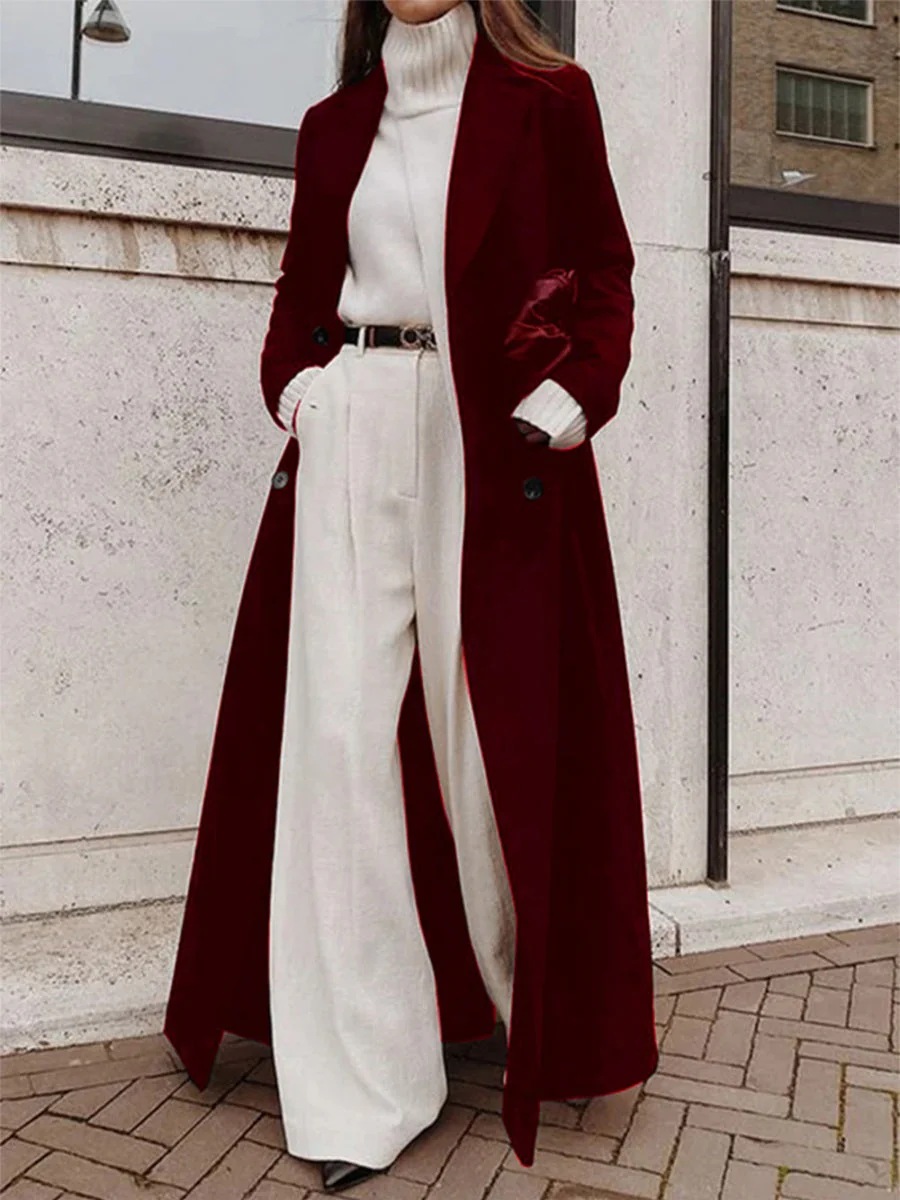 Black Extra-long Double-breasted Lapel Grace Coats - Image 4