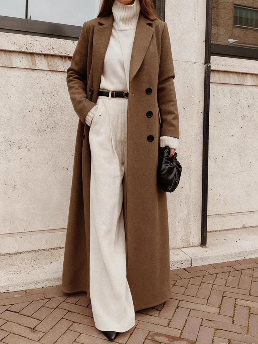 Black Extra-long Double-breasted Lapel Grace Coats - Image 5