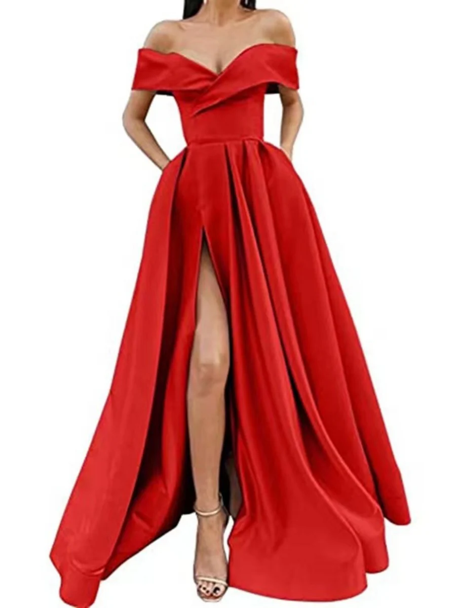 Off Shoulder High Slit Big Swing Formal Dress Maxi Dresses - Image 10