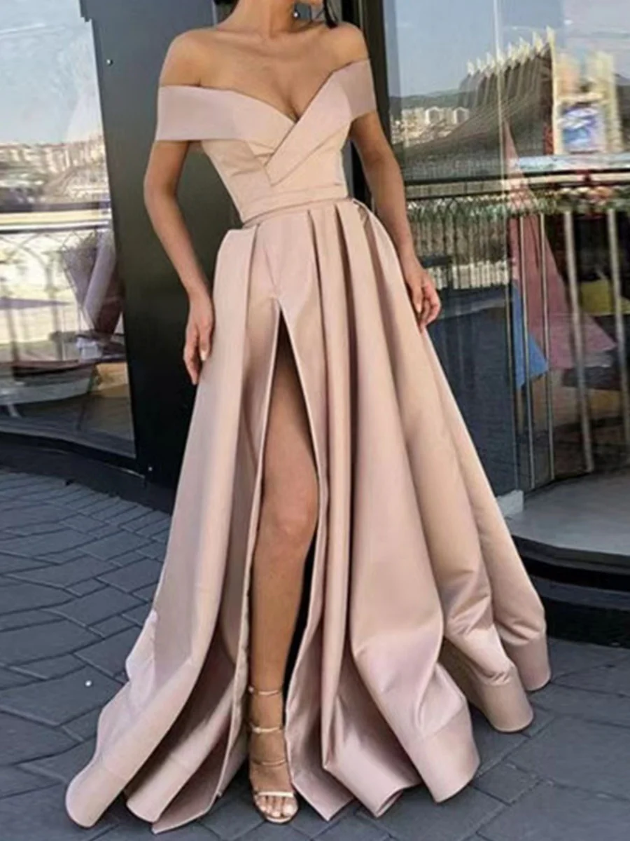 Off Shoulder High Slit Big Swing Formal Dress Maxi Dresses - Image 3