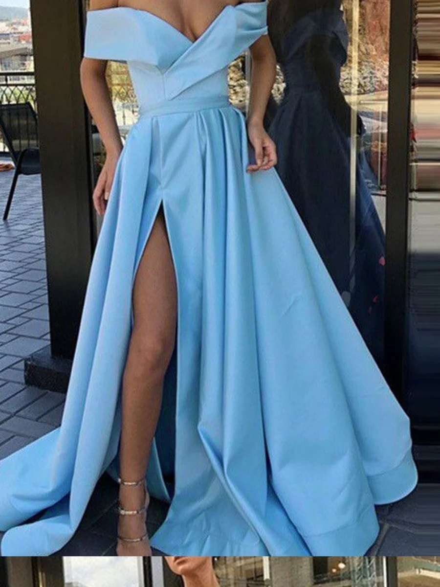 Off Shoulder High Slit Big Swing Formal Dress Maxi Dresses - Image 5
