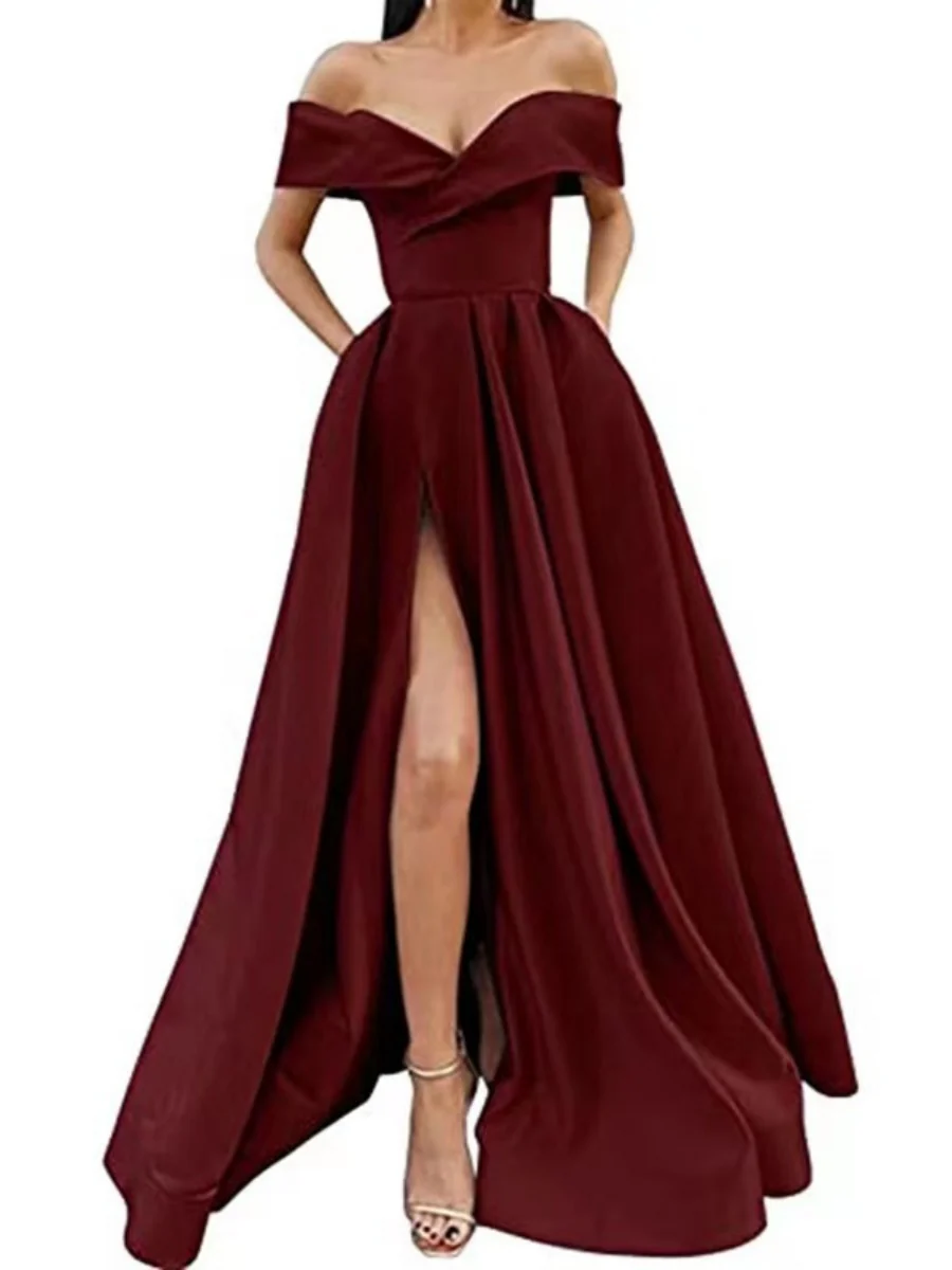 Off Shoulder High Slit Big Swing Formal Dress Maxi Dresses - Image 8