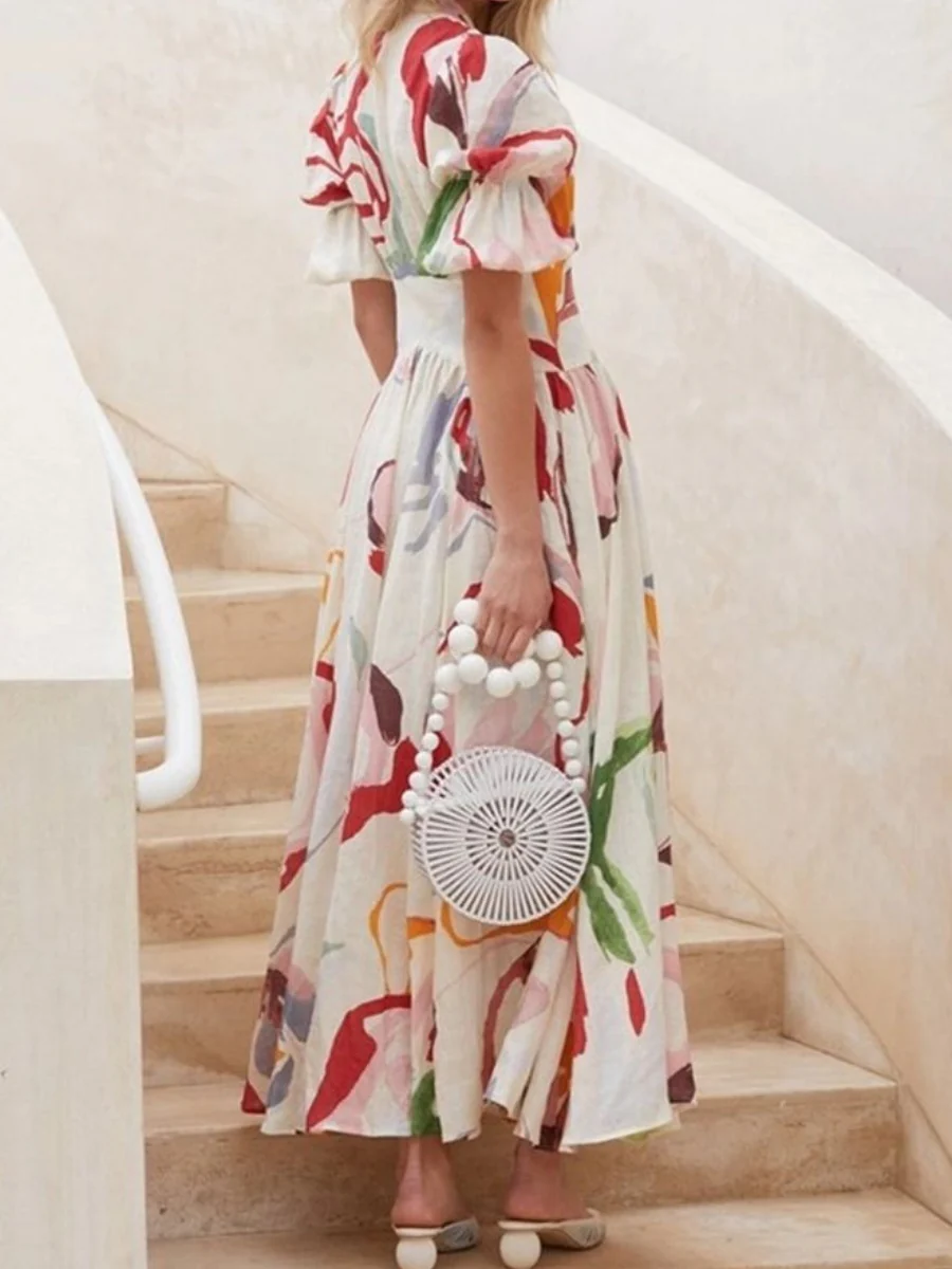 Printed Buttons Shirt Dress Vacation Maxi Dresses - Image 2