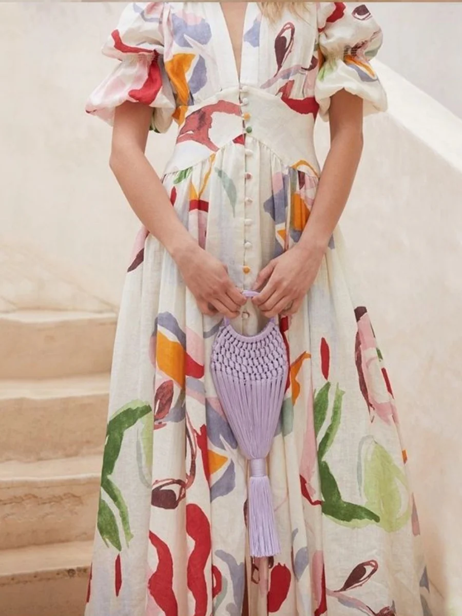 Printed Buttons Shirt Dress Vacation Maxi Dresses - Image 3