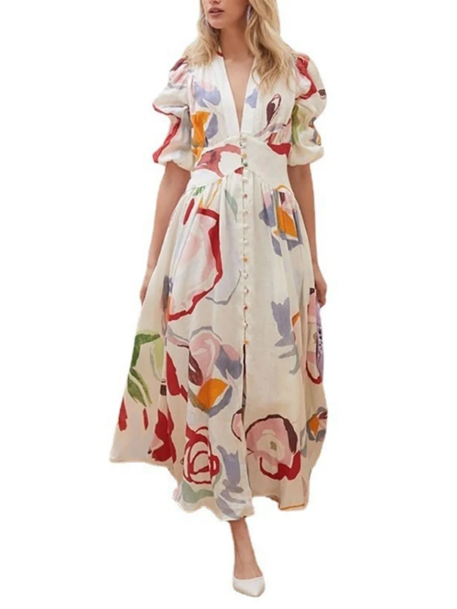 Printed Buttons Shirt Dress Vacation Maxi Dresses - Image 4
