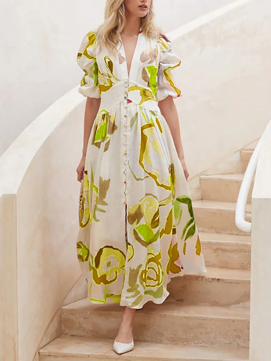 Printed Buttons Shirt Dress Vacation Maxi Dresses - Image 5