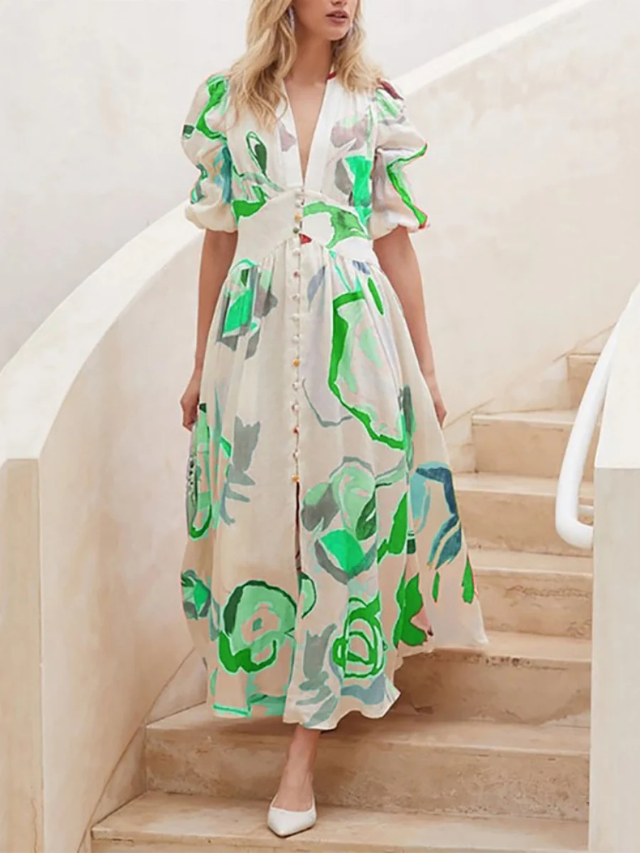 Printed Buttons Shirt Dress Vacation Maxi Dresses - Image 7