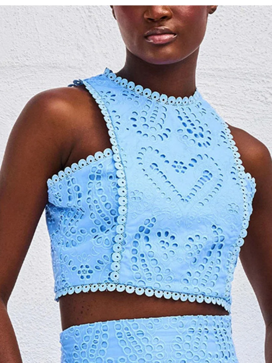 Applique Tank Tops Skirt Vacation Reunion 2-piece Sets - Image 13