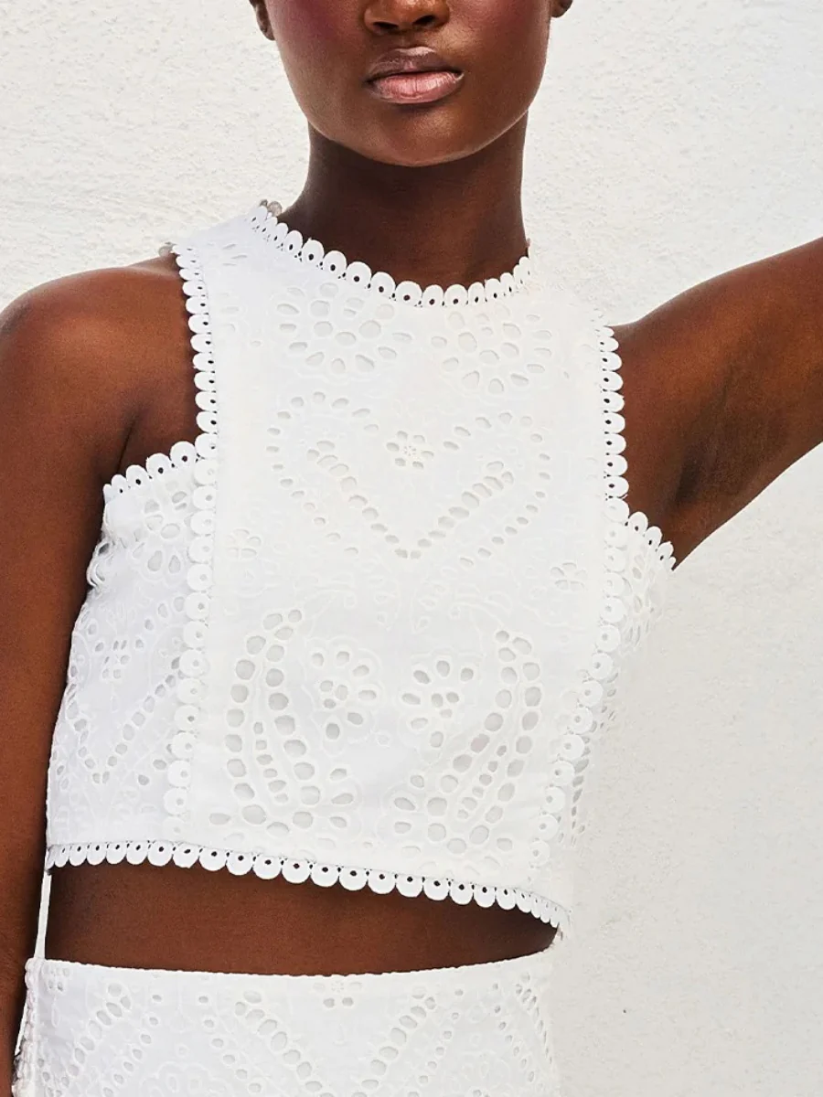 Applique Tank Tops Skirt Vacation Reunion 2-piece Sets - Image 14