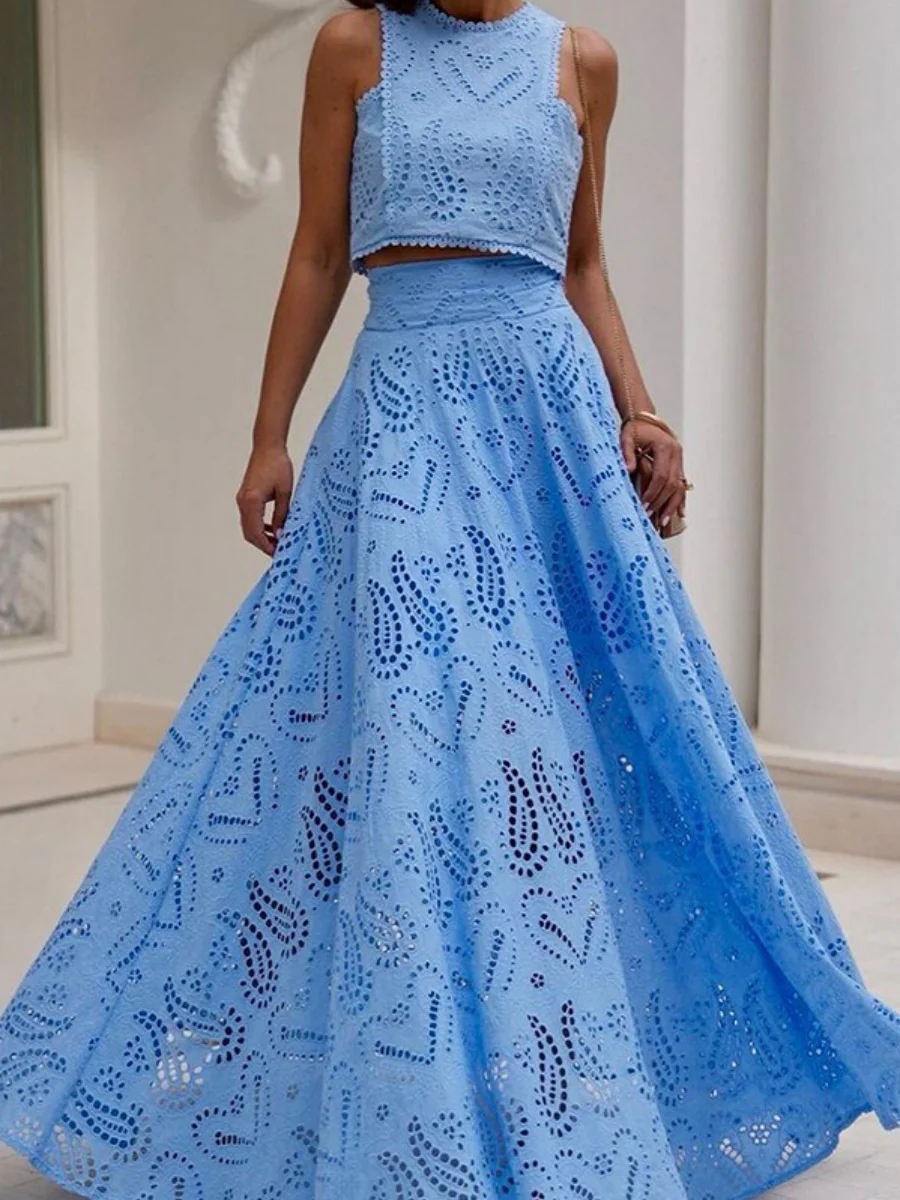 Applique Tank Tops Skirt Vacation Reunion 2-piece Sets - Image 4