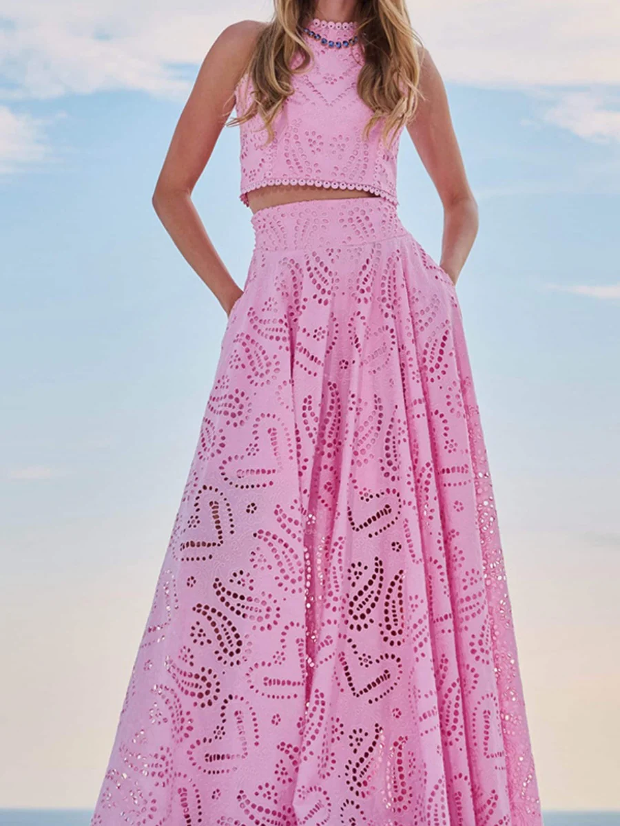Applique Tank Tops Skirt Vacation Reunion 2-piece Sets - Image 8
