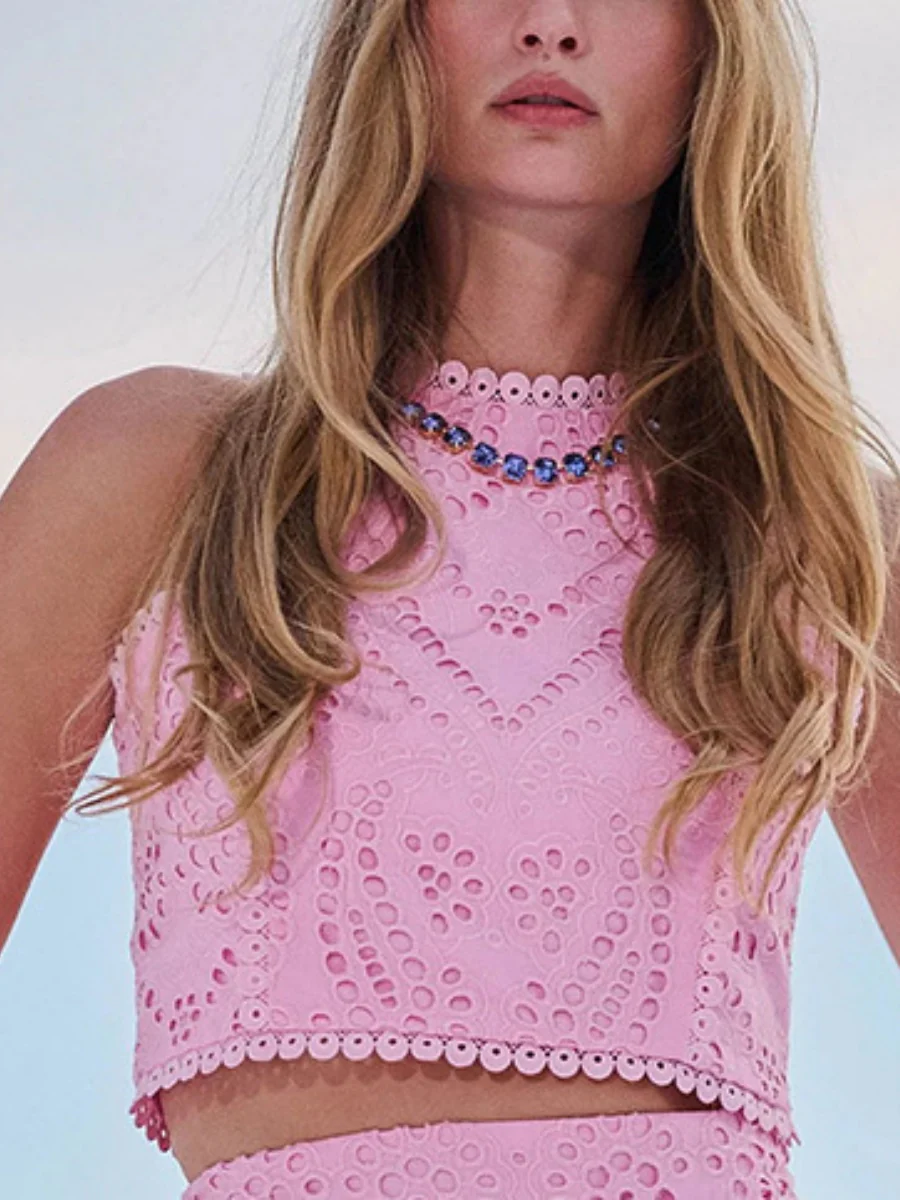 Applique Tank Tops Skirt Vacation Reunion 2-piece Sets - Image 9