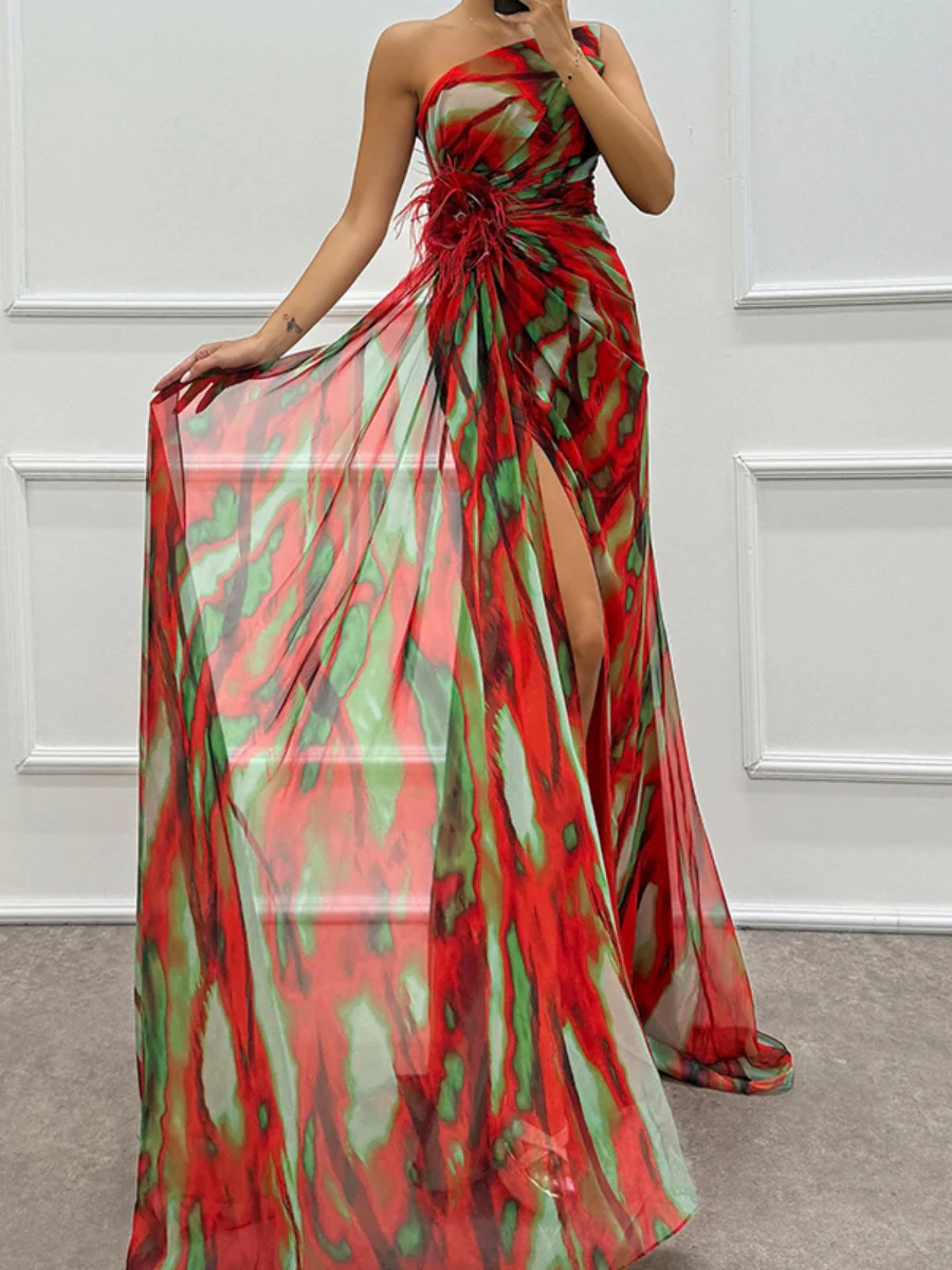 Sloping Shoulders Printed Reunion Maxi Dresses - Image 5