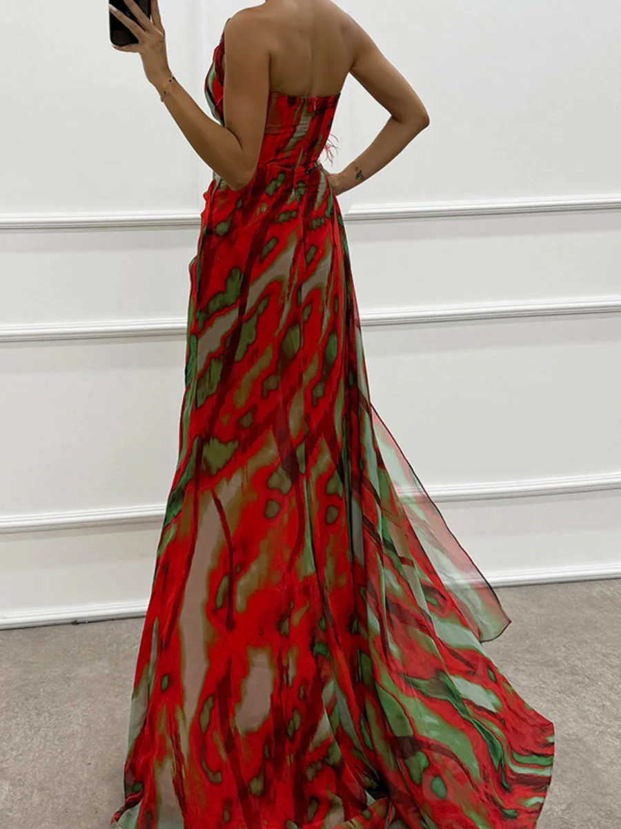 Sloping Shoulders Printed Reunion Maxi Dresses - Image 6