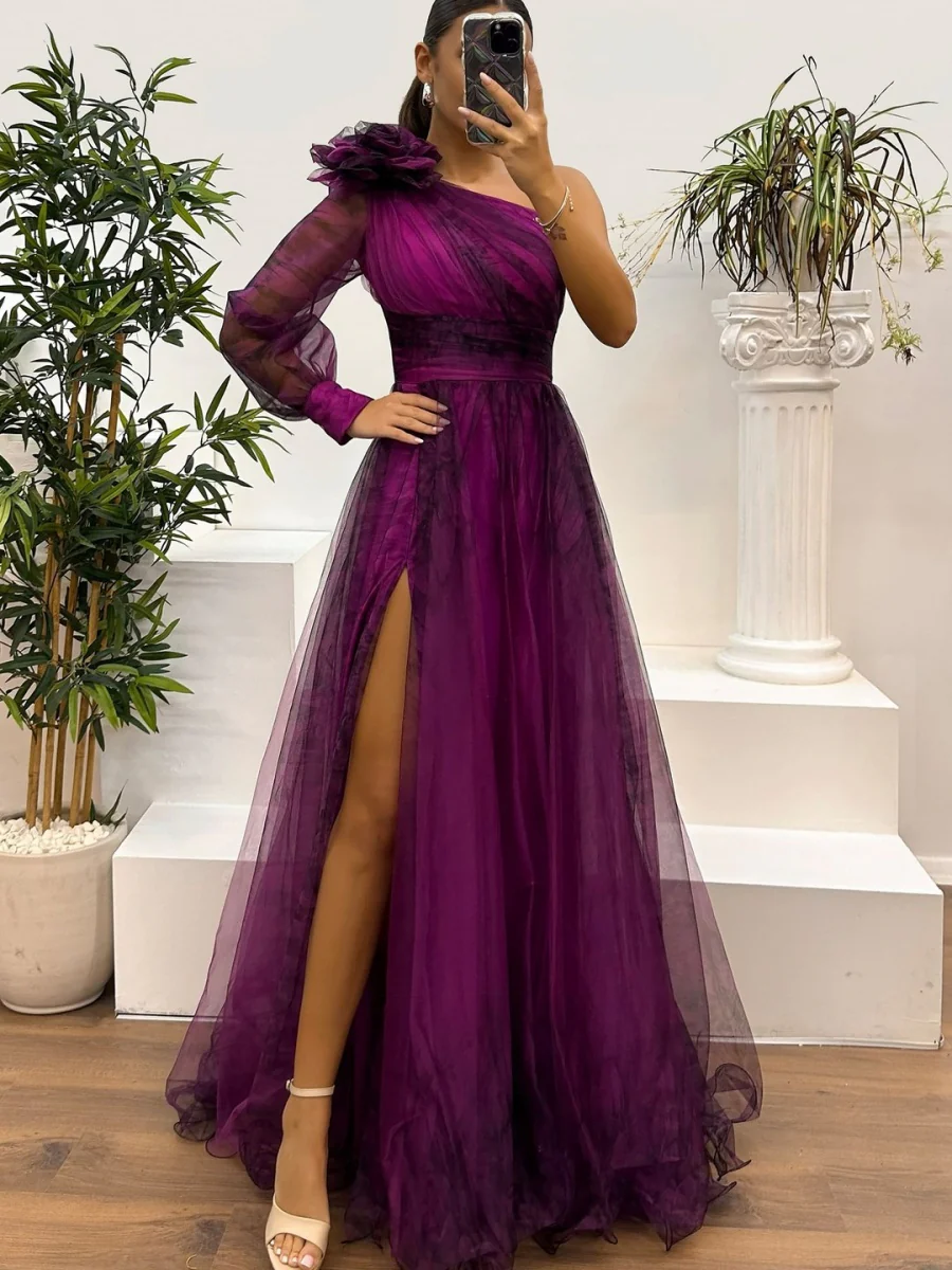 Sloping Shoulders Mesh Printed Reunion Maxi Dresses - Image 5