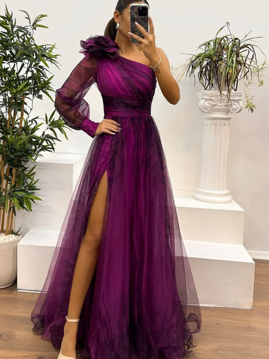 Sloping Shoulders Mesh Printed Reunion Maxi Dresses - Image 6