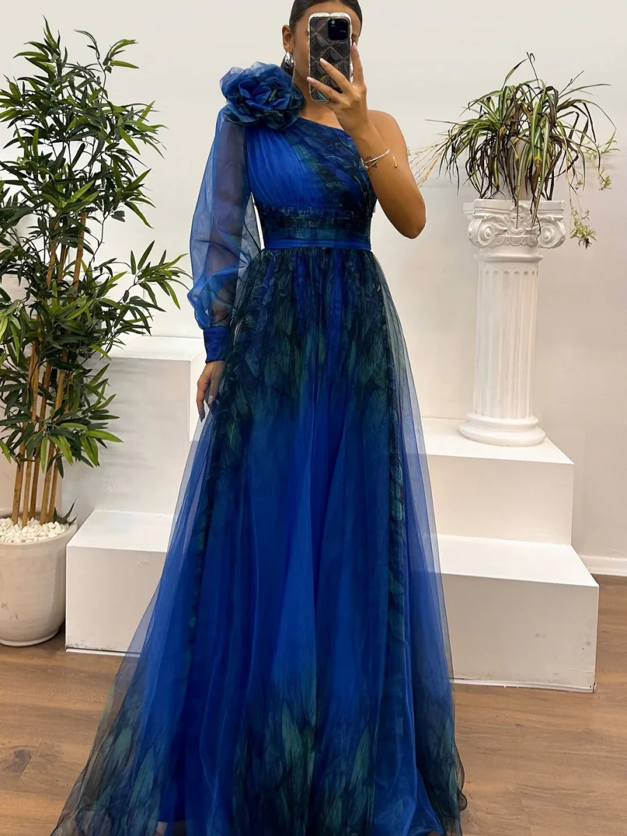 Sloping Shoulders Mesh Printed Reunion Maxi Dresses - Image 7