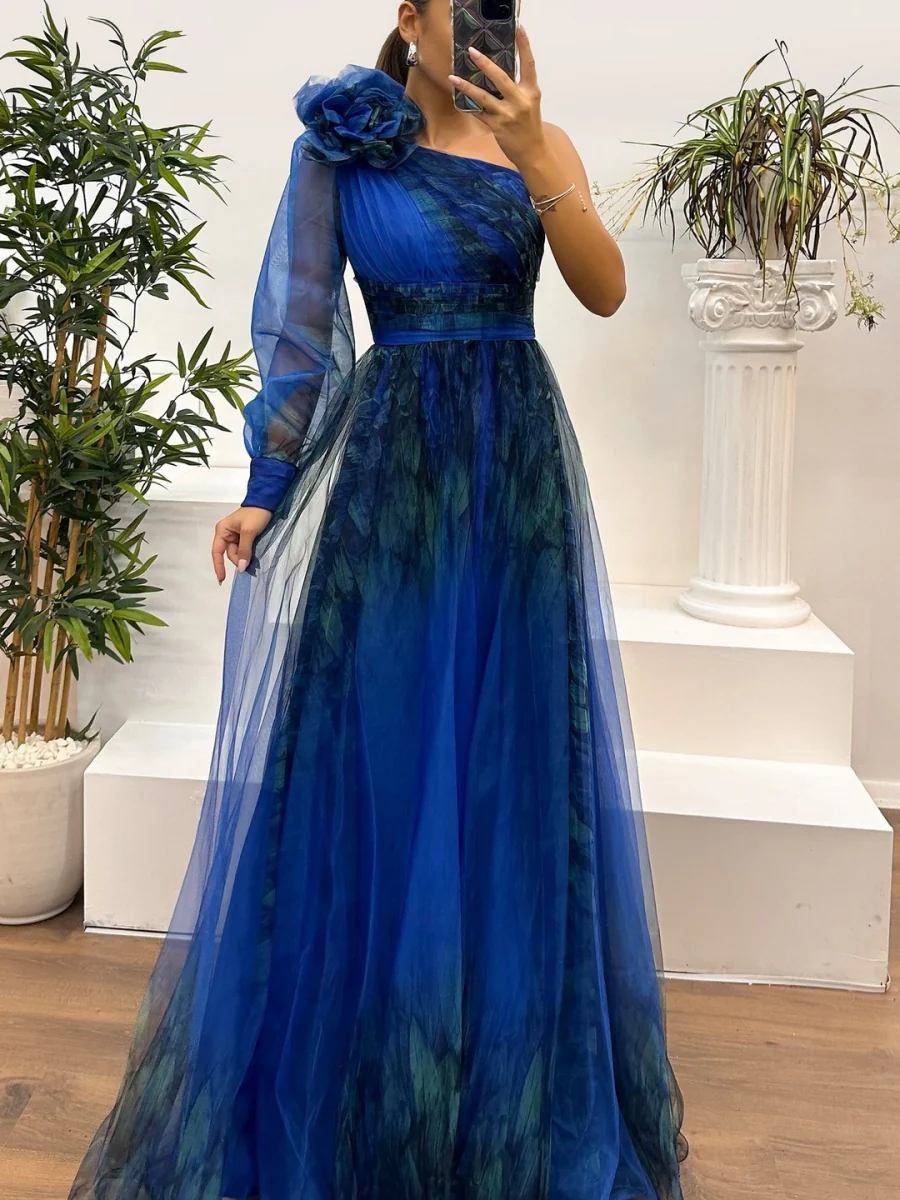 Sloping Shoulders Mesh Printed Reunion Maxi Dresses - Image 8