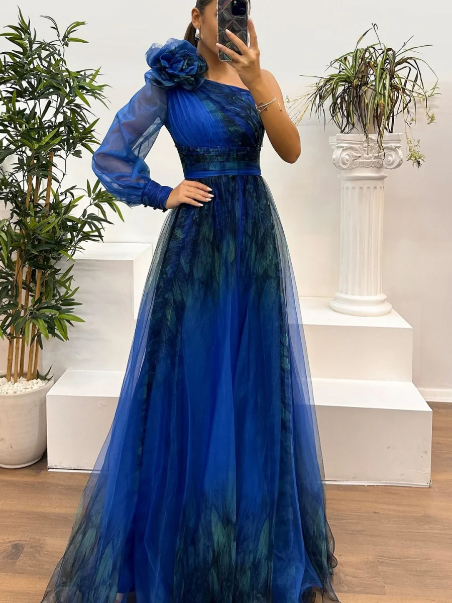 Sloping Shoulders Mesh Printed Reunion Maxi Dresses - Image 9