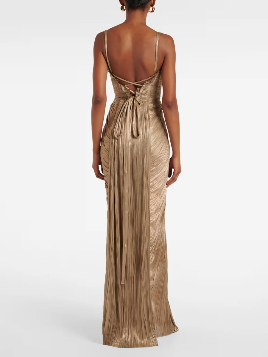 Crimp Hot Stamping Lace Up Slit Parties Maxi Dresses - Image 2