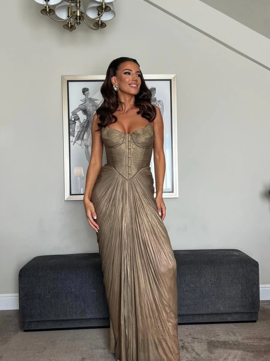 Crimp Hot Stamping Lace Up Slit Parties Maxi Dresses - Image 3
