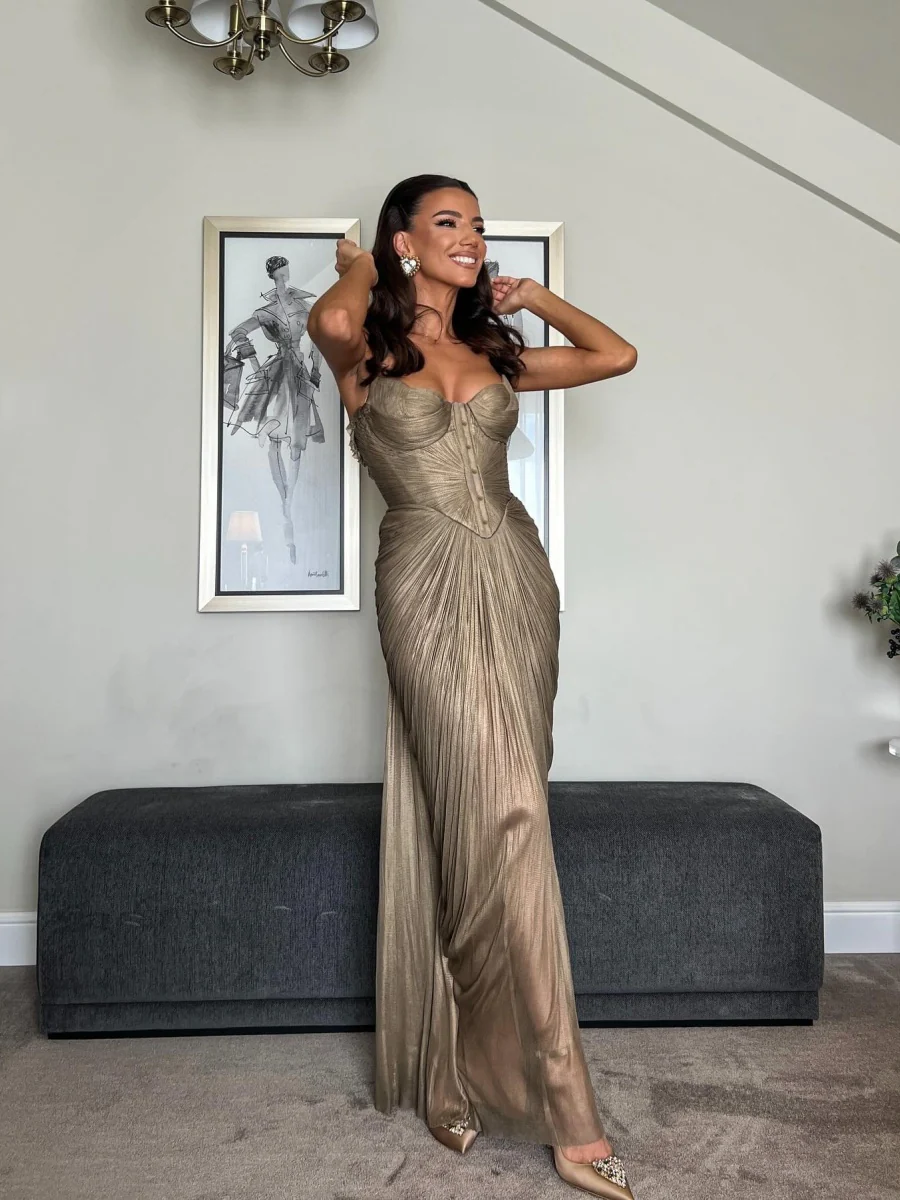Crimp Hot Stamping Lace Up Slit Parties Maxi Dresses - Image 4