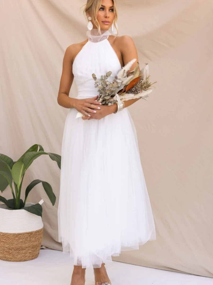 Halter Mesh Formal Dress Maxi Dresses - Image 3