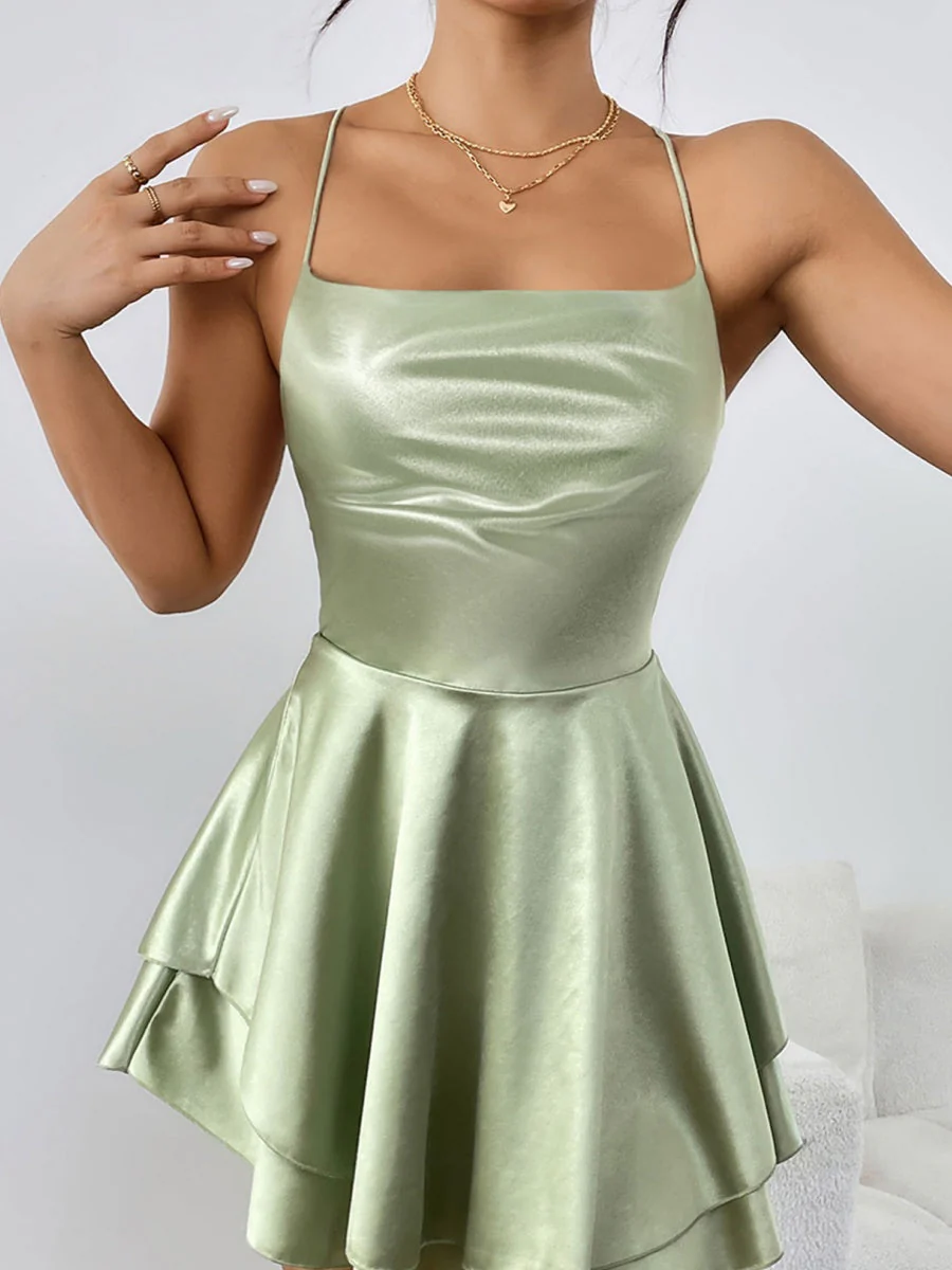 Camisoles Swing Collar Backless Drawstring Mini&Short Dresses - Image 11