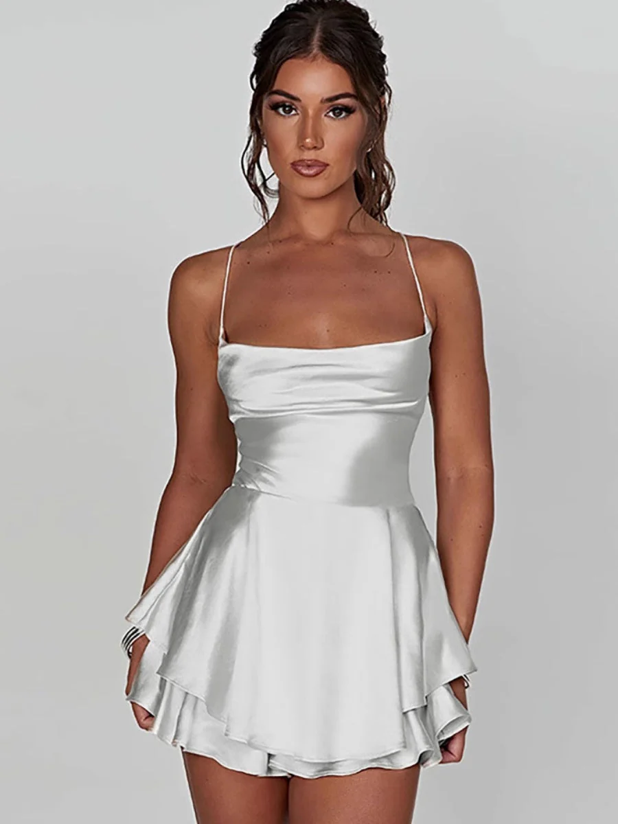 Camisoles Swing Collar Backless Drawstring Mini&Short Dresses - Image 12