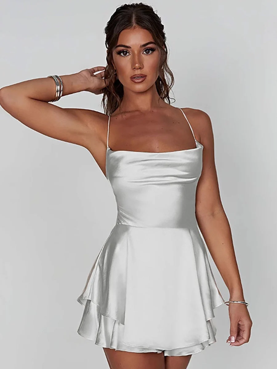 Camisoles Swing Collar Backless Drawstring Mini&Short Dresses - Image 13