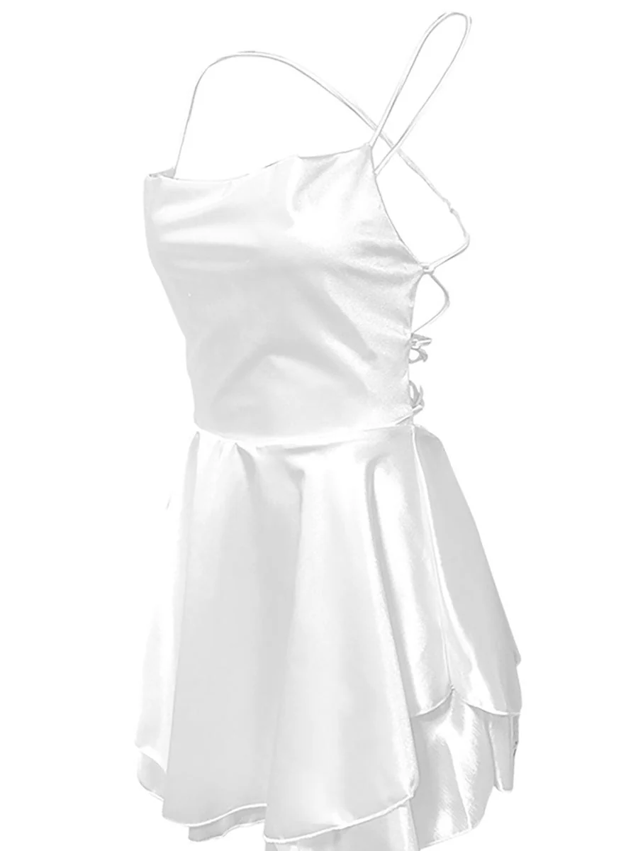 Camisoles Swing Collar Backless Drawstring Mini&Short Dresses - Image 17