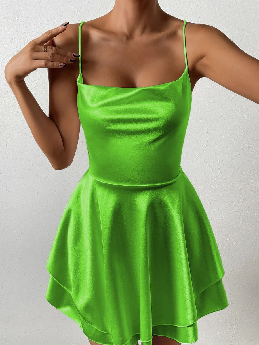 Camisoles Swing Collar Backless Drawstring Mini&Short Dresses - Image 52