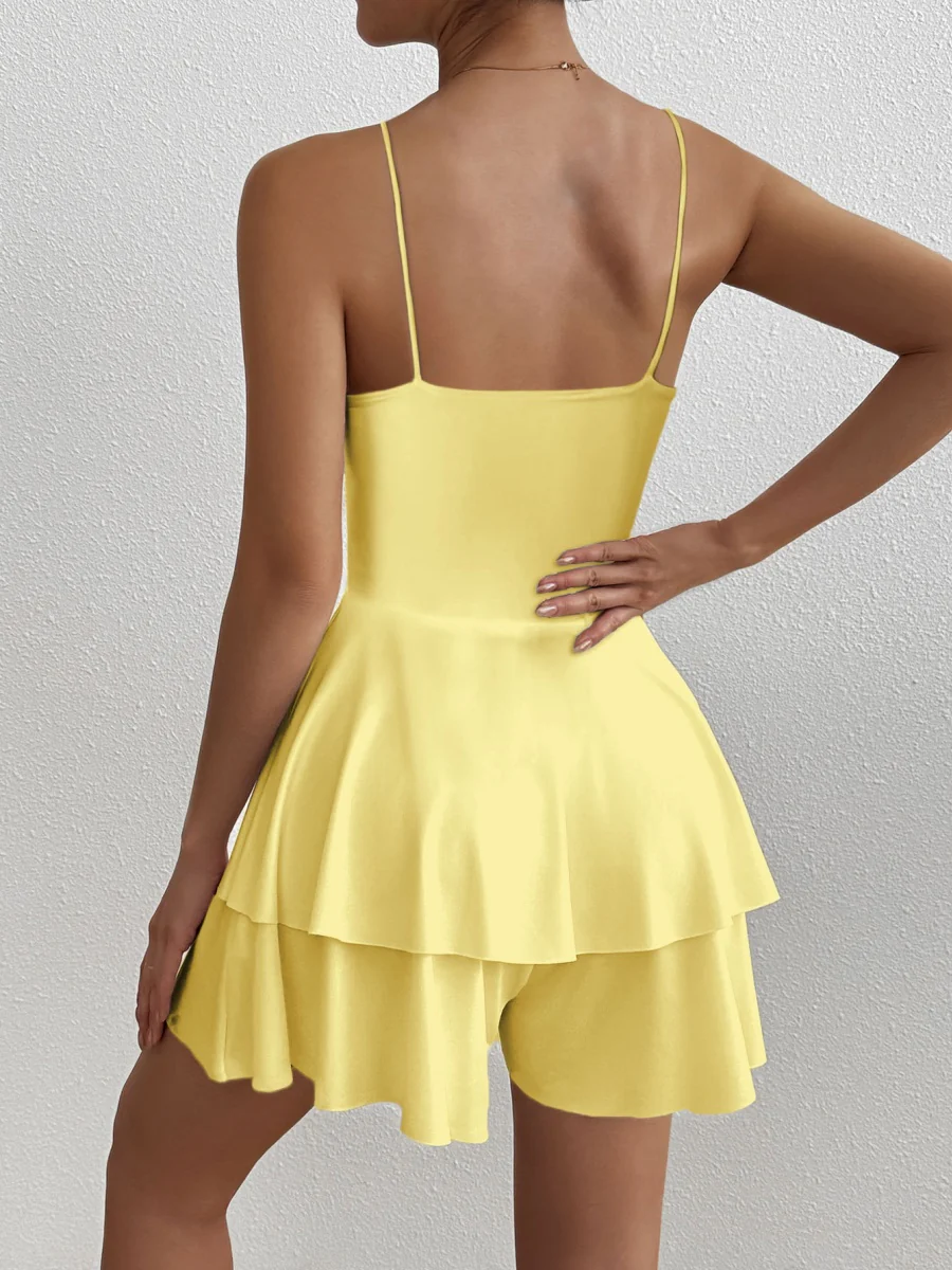 Simple Solid Color Short Dress With Pleats And Multi-layered Ruffles - Image 12