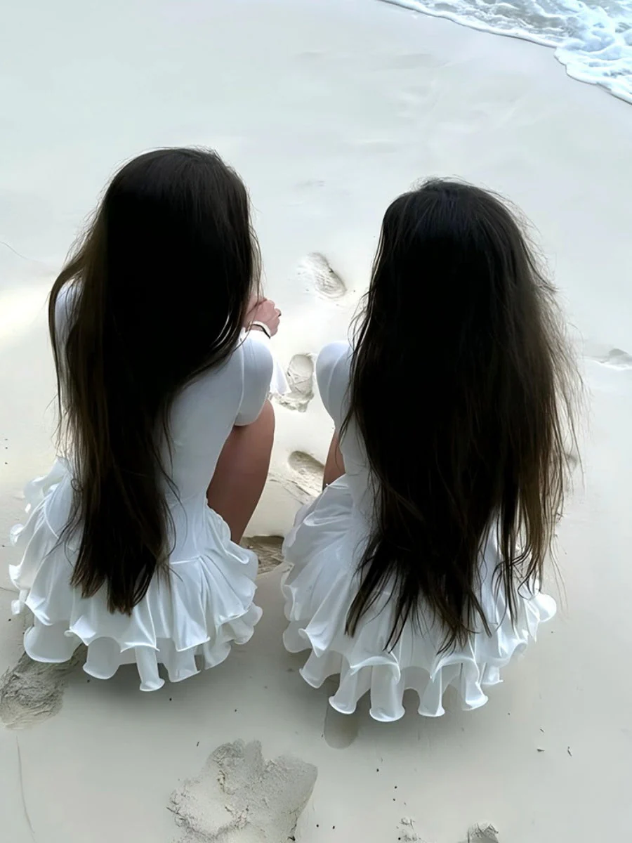 V-neck Long Sleeve Ruffle Mini&Short Dresses - Image 15