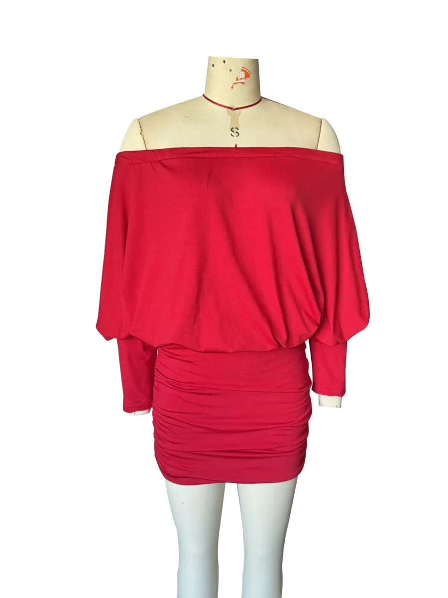 Off Shoulder Hip-hugging Off-shoulder Solid Color Mini&Short Dresses - Image 10