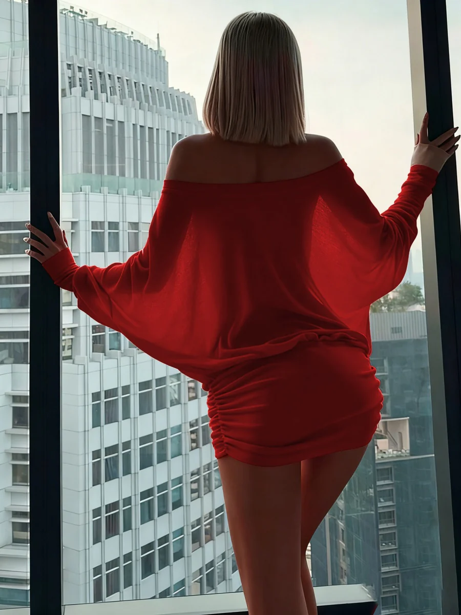 Off Shoulder Hip-hugging Off-shoulder Solid Color Mini&Short Dresses - Image 11