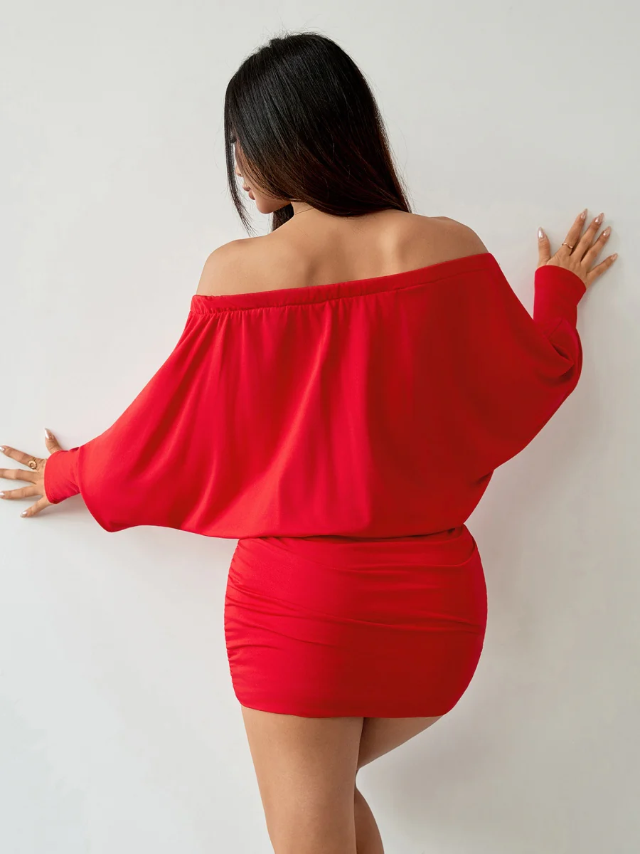 Off Shoulder Hip-hugging Off-shoulder Solid Color Mini&Short Dresses - Image 6